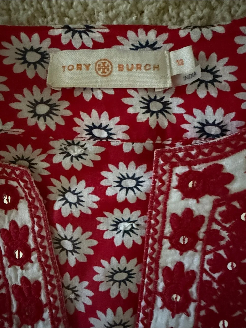Tory Burch Red and White Floral Tunic